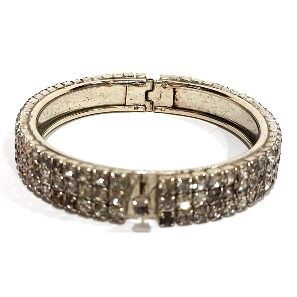 Bracelet - Rhinestone Hinged Bangle Vintage AS IS Some Dark Stones